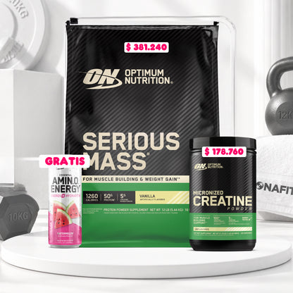 Serious Mass 12 lb + Creatine Optimum 120 Serv + Obsequios
