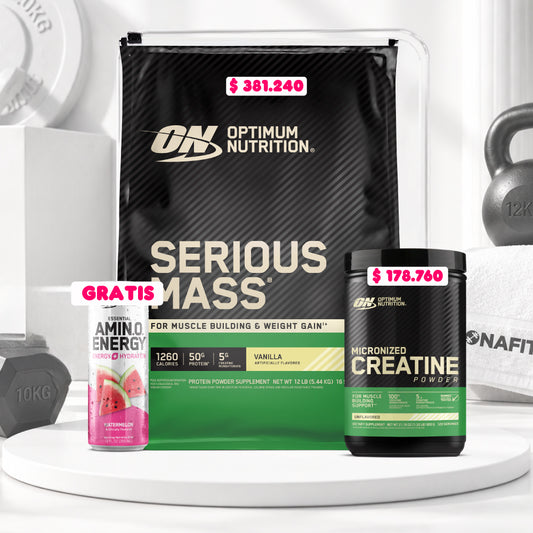 Serious Mass 12 lb + Creatine Optimum 120 Serv + Obsequios
