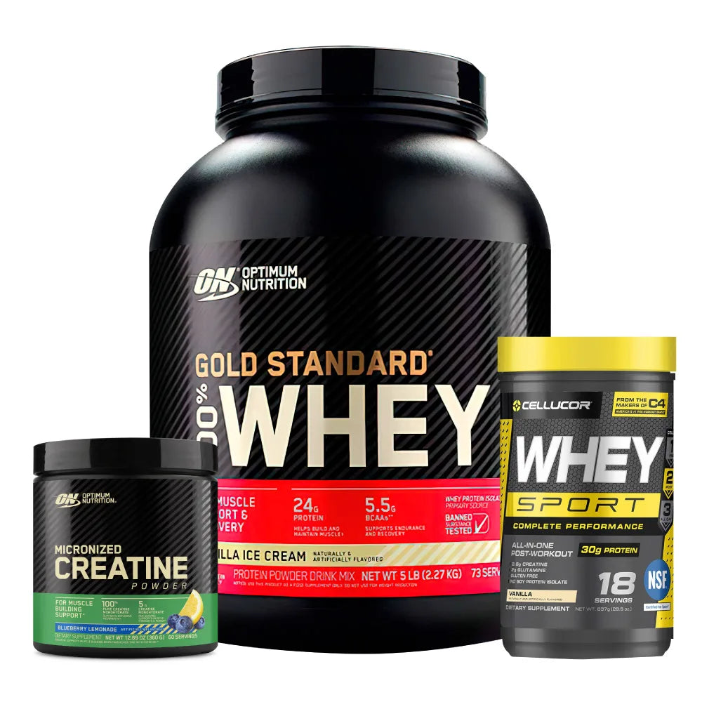 Gold Standard 5 LB + Whey Sport 18 Serv + Creatine Optimum 60 Serv