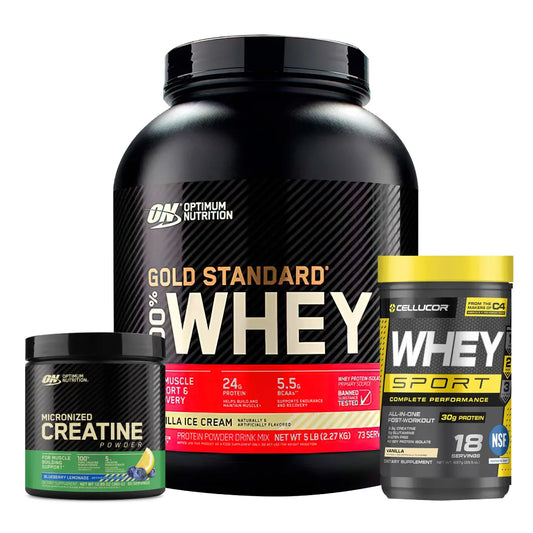 Gold Standard 5 LB + Whey Sport 18 Serv + Creatine Optimum 60 Serv