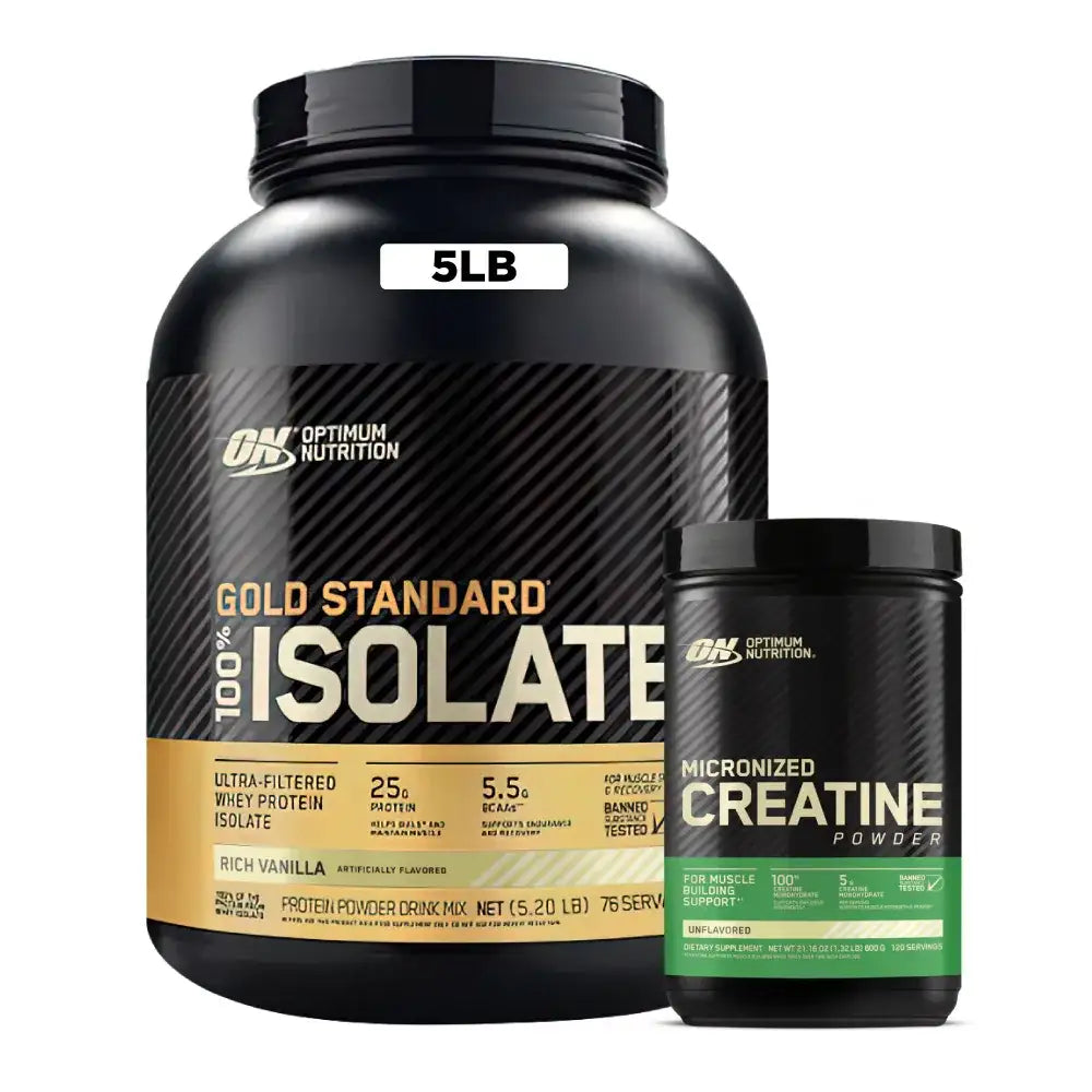 Proteína aislada Gold Standard y creatina micronizada Optimum Nutrition para ganar masa muscular