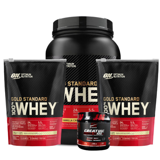 3 Unid. Gold Standard 100% Whey + Creatine Iron 500 gr - Zona FIT