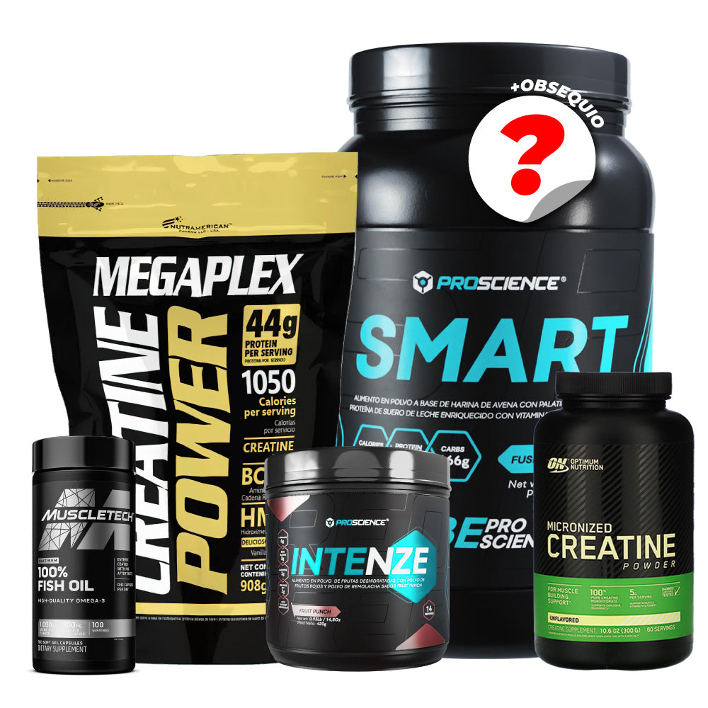 Megaplex 2 lb + Smart 3 lb + Intenze 14 ser + Creatine Optimum 300 gr + Omega 3 100 caps - Zona FIT