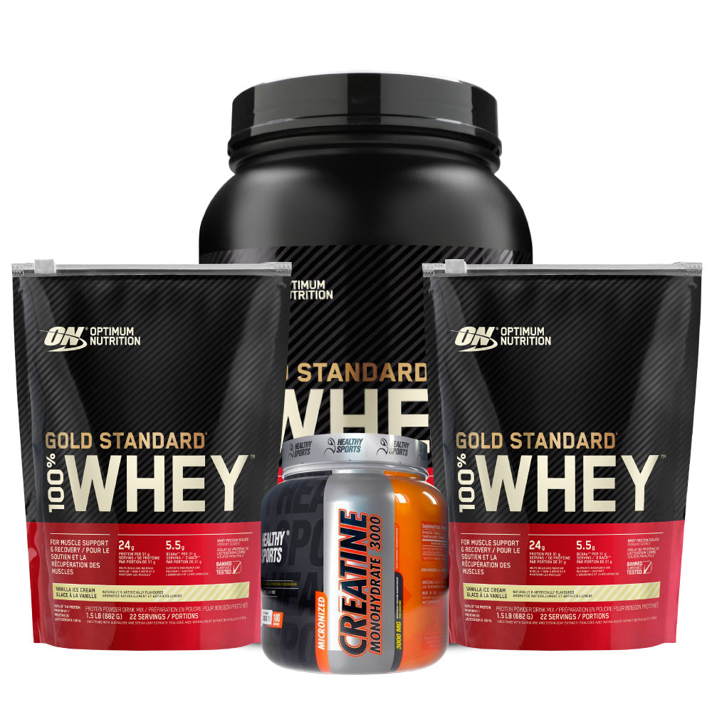 3 Unid. Gold Standard 100% Whey + Creatine Healthy 300 gr - Zona FIT