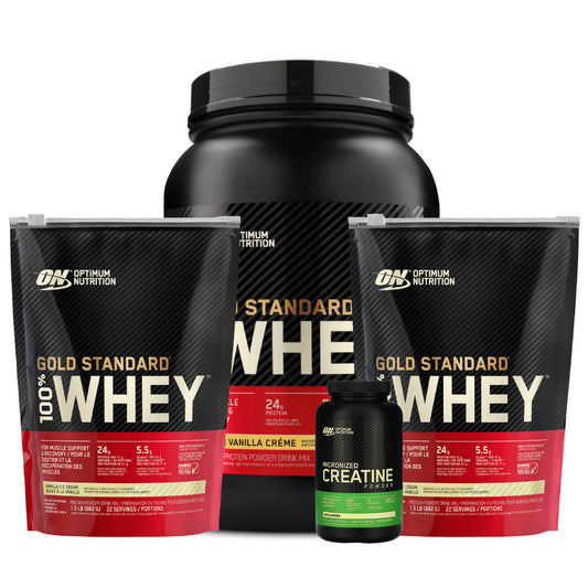 3 Unid. Gold Standard 100% Whey + Creatina Optimum 300 gr - Zona FIT