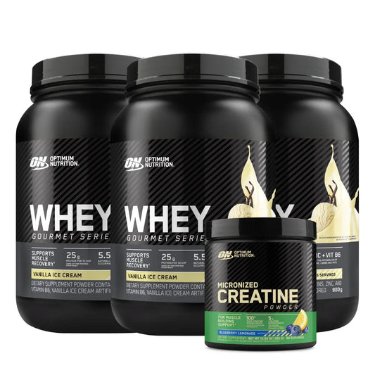 3 und Whey Gourmet 2 lb + Creatine Optimum 60 Serv