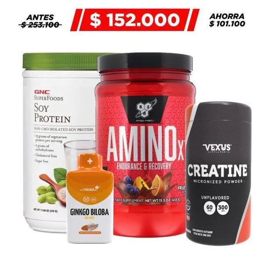 Soy Protein 305 gr + Creatine 300 gr + Amino X 30 serv. - Zona FIT