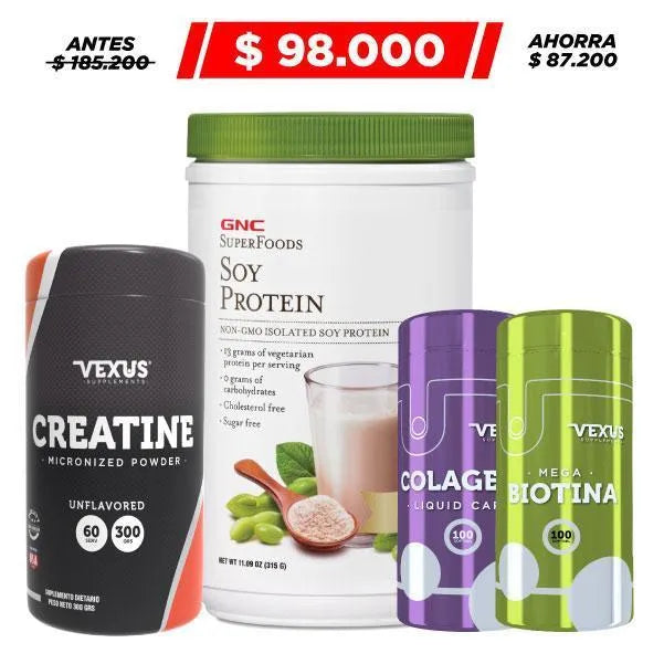 Soy Protein 305 gr + Creatine 300 gr + Colágeno 100 Caps - Zona FIT