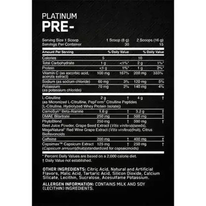 Platinum Pre Optimum Nutrition - Zona FIT