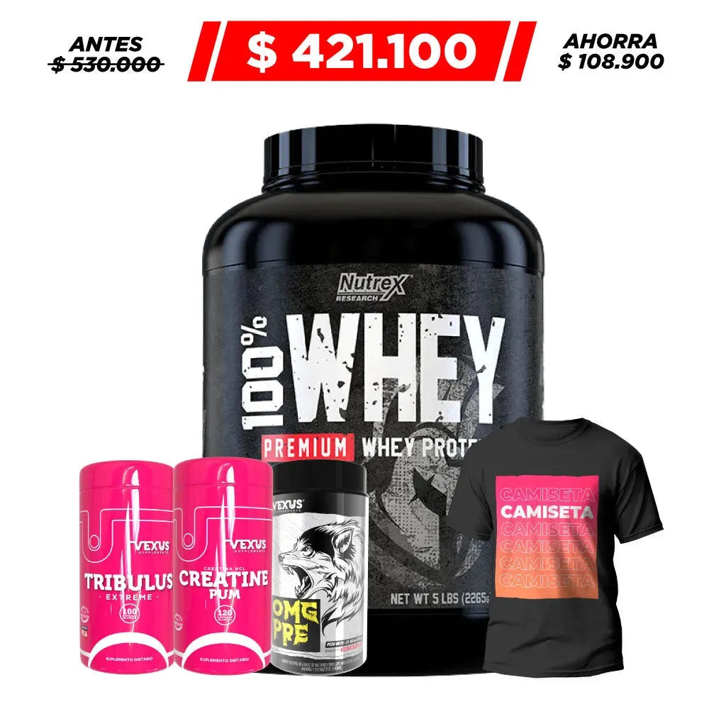 100% Whey Premium 5 lb + Creatine HCL 120 caps + OMG Pre 30 serv + Tribulus Extreme 100 caps - Zona FIT