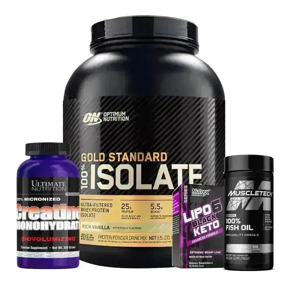 Gold Standard 100% Isolate 5lb + Creatine 300 gr + Omega 3 100 Caps + Lipo 6 Black Keto 60 Caps - Zona FIT