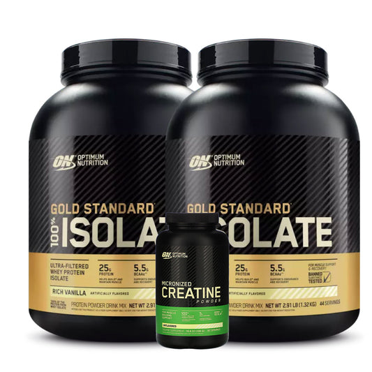 2 unid Gold Standard Isolate 3 lb + Creatine Optimum 300 gr - Zona FIT