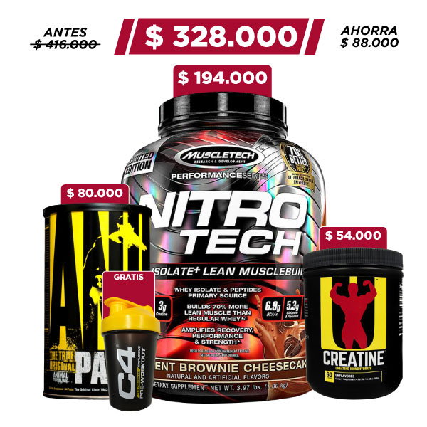 NitroTech  lb +Animal Pak + Creatine 300 grs + Obsequio - Zona FIT  Colombia
