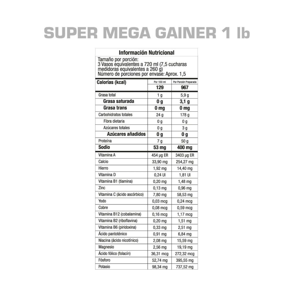 super mega gainer 1 lb gmn tabla